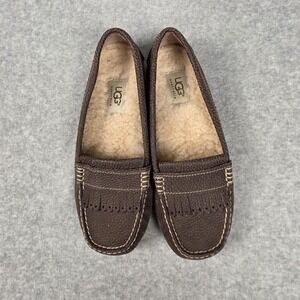 UGG Australia Moccasin Shoes Womens Size 6.5 Brown Leather Sheepskin Lined
